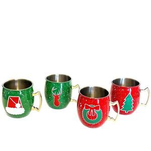 Thirstystone Christmas Holiday Mugs Moscow Mule Cups (4) Red Green Barware 20 oz